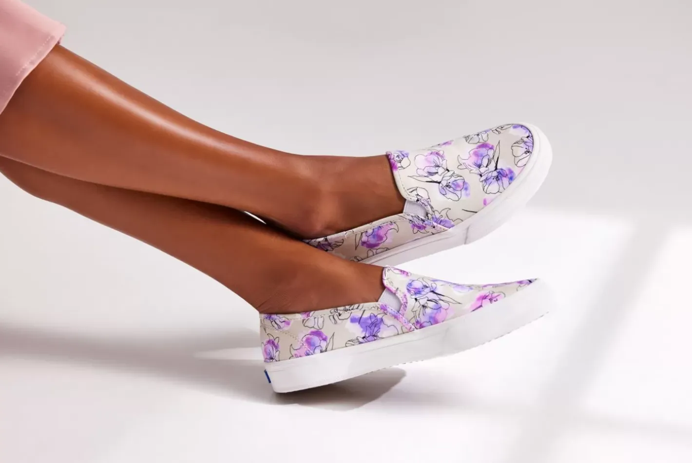 New Women's Double Decker Canvas Watercolor Floral Print Slip On Sneaker Women Slip Ons