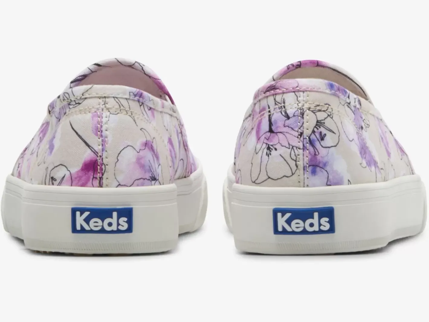 New Women's Double Decker Canvas Watercolor Floral Print Slip On Sneaker Women Slip Ons