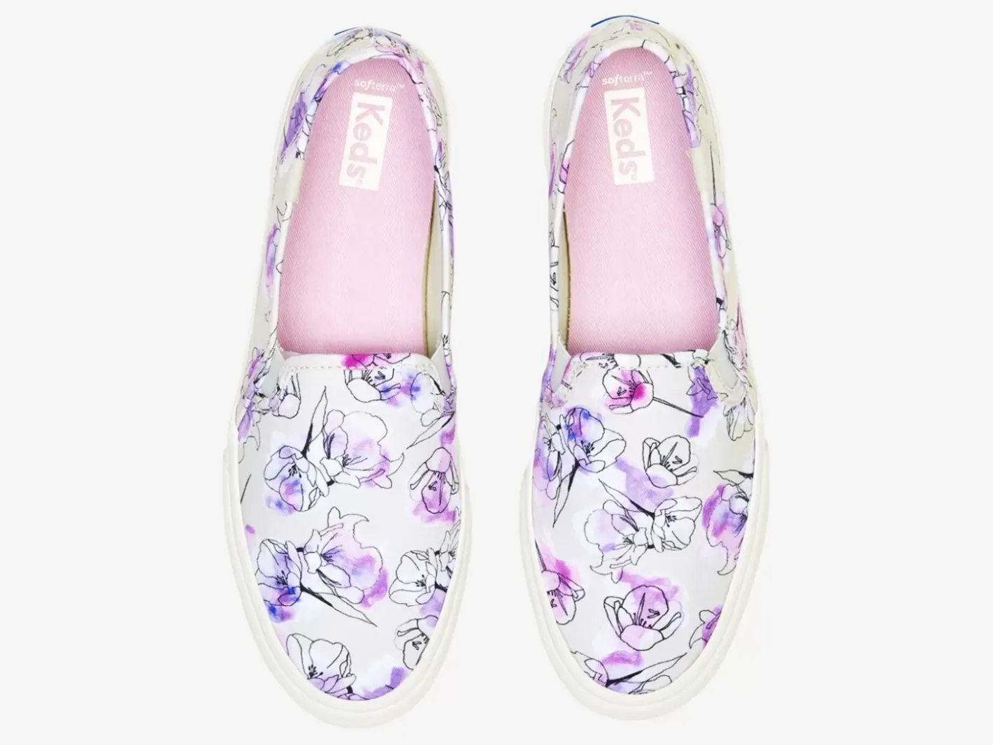 New Women's Double Decker Canvas Watercolor Floral Print Slip On Sneaker Women Slip Ons