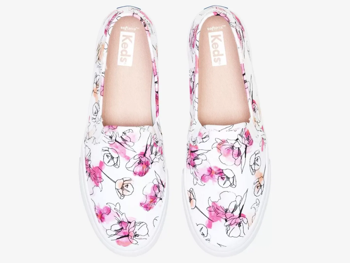Women's Double Decker Canvas Watercolor Floral Print Slip On Sneaker Women Slip Ons
