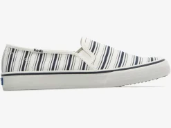 New Women's Double Decker Canvas Stripe Slip On Sneaker Women Slip Ons